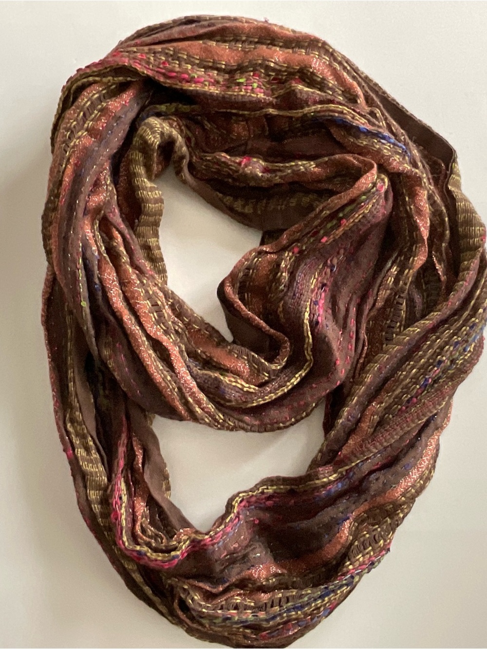 Woven Multi-colors Brown Infinity Scarf